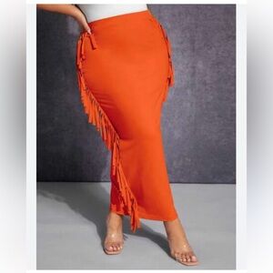 SHEIN Orange Stretch Fringed Maxi Dress